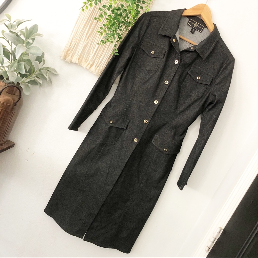 ST. JOHN Marie Denim Long Coat Jacket